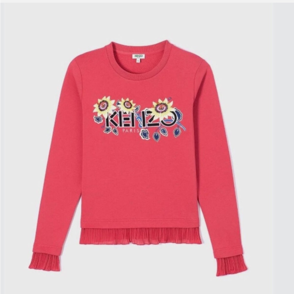 J1 Kenzo Embroidered Passion Flower Ruffle trim Pink Sweatshirt